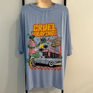 Octopied Mind Tee Blue Graphic Short Sleeve T-shirt Women Size XL